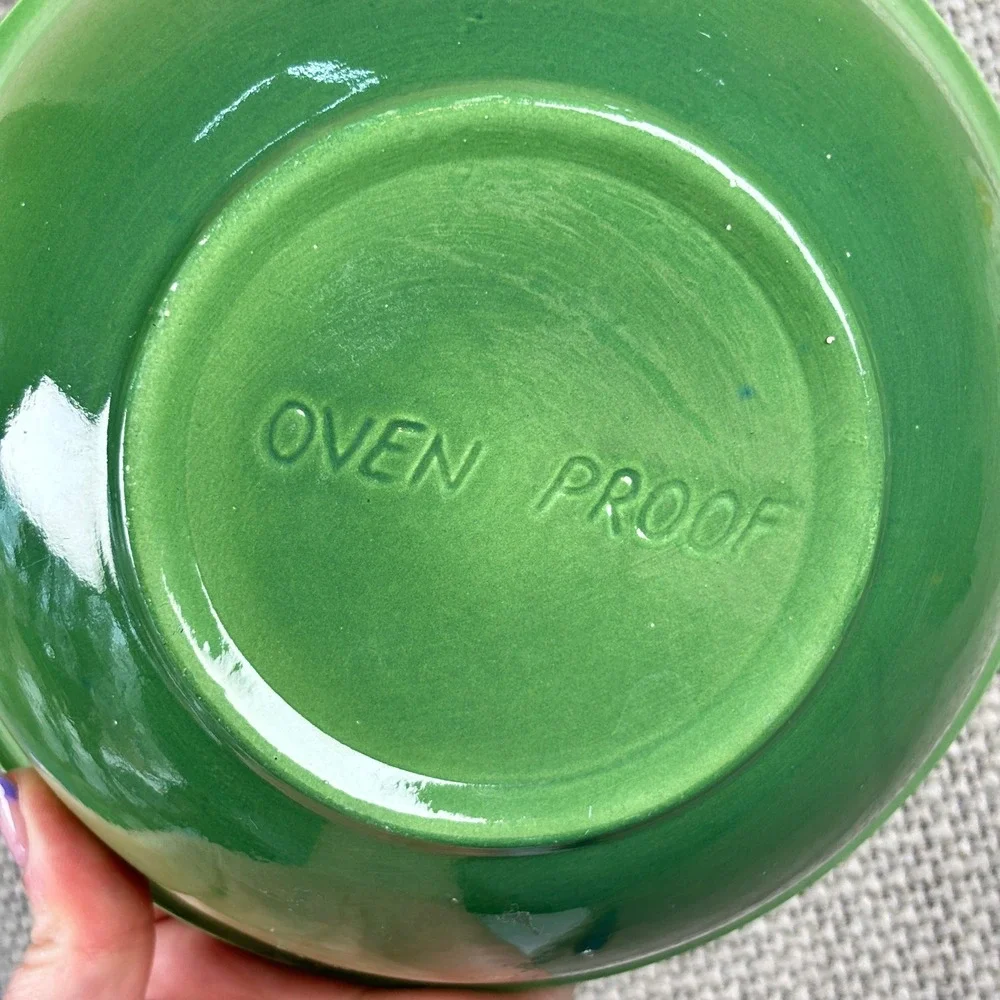 1950s Avant-Garde Green Vegetable Garden Pottery Oven Safe Covered Dish Lid